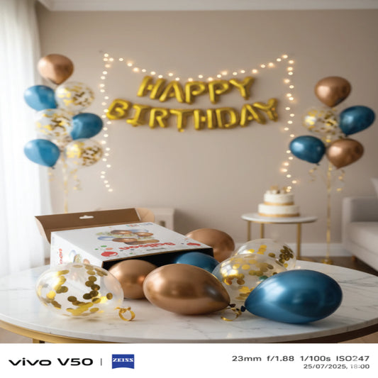 Metallic Gold & Confetti Balloon Set – Elegant Party Decoration Pack