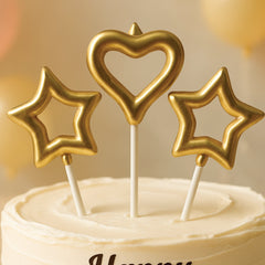 Golden Heart & Star Cake Toppers – Elegant Metallic Birthday Decoration