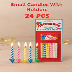 Birthday Spiral Candles with Holders  24 PCS Set