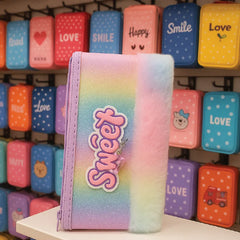 Sweet Furry Rainbow Geometry Box – Cute Plush Cover Geometry with Zipper (For Kids & Teens)