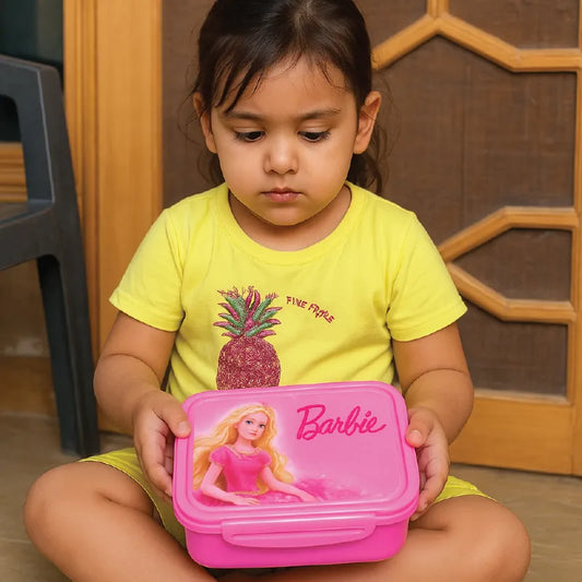 Barbie Lunch Box – Cute & Durable Food Storage Box for Kids (Pink, Easy Lock Design)