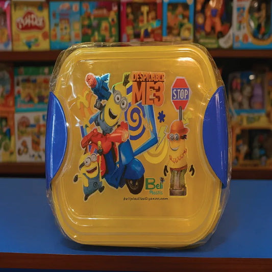 Minions Lunch Box – Cute & Durable Kids Food Storage Box (Yellow with Blue Locks)