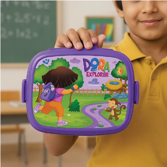 Dora Explorer Kids Lunch Box – Durable, 2-Compartment Food Storage (Purple)