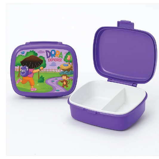 Dora Explorer Kids Lunch Box – Durable, 2-Compartment Food Storage (Purple)