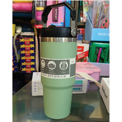 3-Way Option Stainless Steel Thermal Travel Mug with Handle – 26cm Leak-Proof Coffee Flask (Green)