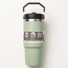 3-Way Option Stainless Steel Thermal Travel Mug with Handle – 26cm Leak-Proof Coffee Flask (Green)