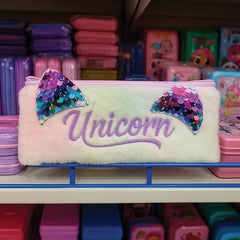 Unicorn Pencil Case – Plush Sequin Zipper Pouch for Kids & School