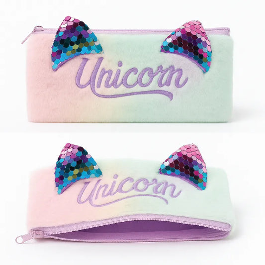 Unicorn Pencil Case – Plush Sequin Zipper Pouch for Kids & School