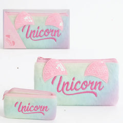 Unicorn Furry Pencil Pouch – Cute Plush Stationery Case with Glitter Ears for Kids