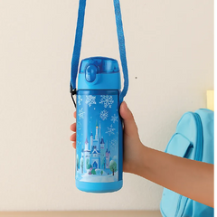 Frozen Castle Kids Water Bottle – BPA-Free, Leak-Proof with Strap (Blue, 500ml)