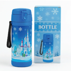 Frozen Castle Kids Water Bottle – BPA-Free, Leak-Proof with Strap (Blue, 500ml)
