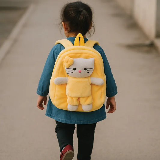 Plush Kitty Kids Backpack – Soft & Cute School Bag for Toddlers (Yellow)