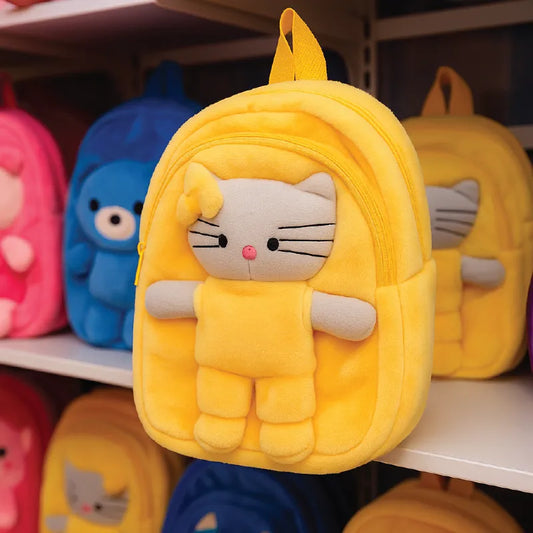 Plush Kitty Kids Backpack – Soft & Cute School Bag for Toddlers (Yellow)