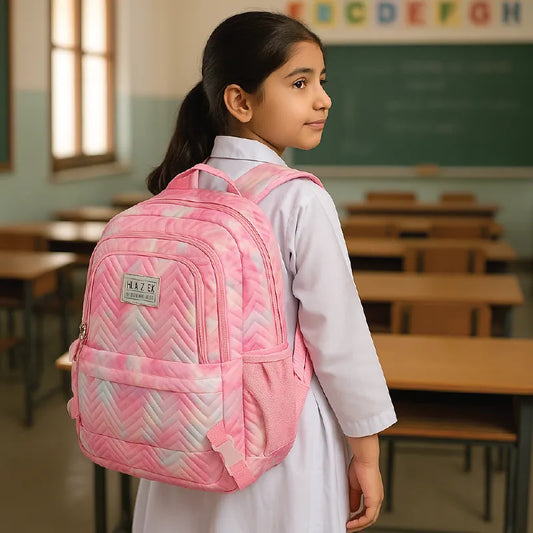 Hazek Pink Quilted School Backpack – Stylish & Spacious Bag for Girls