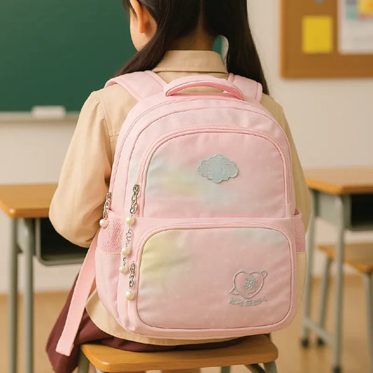 Elegant Pink Pearl School Backpack – Stylish & Spacious Bag for Girls