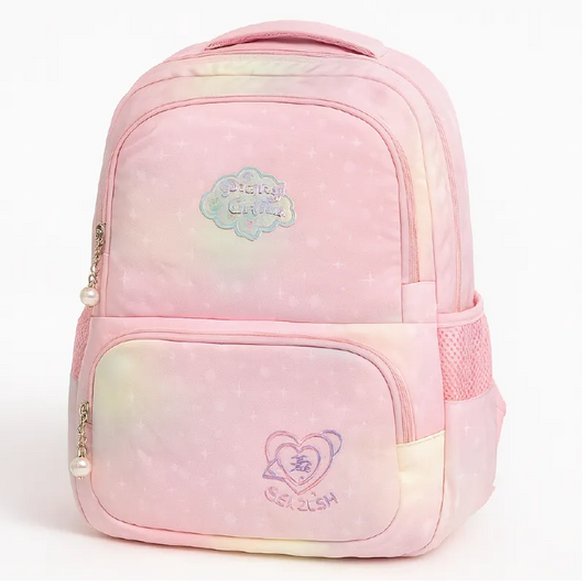 Elegant Pink Pearl School Backpack – Stylish & Spacious Bag for Girls
