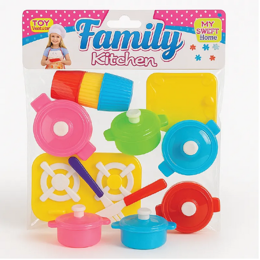 Family Kitchen Play Set – Cooking Utensils & Pots Toy Set for Kids