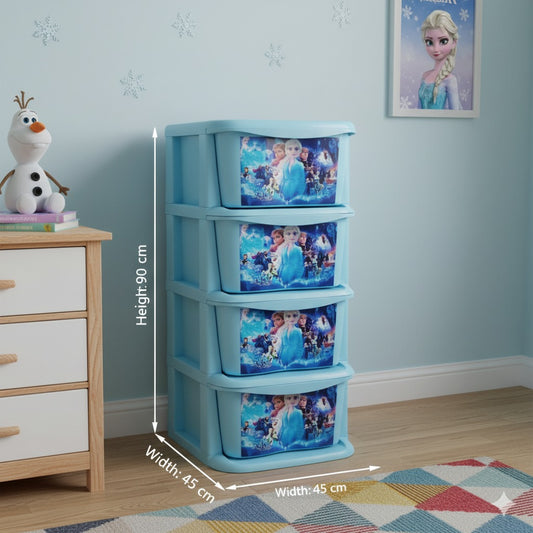 Frozen Theme 4-Layer Kids Storage Drawer  Blue Plastic Organizer