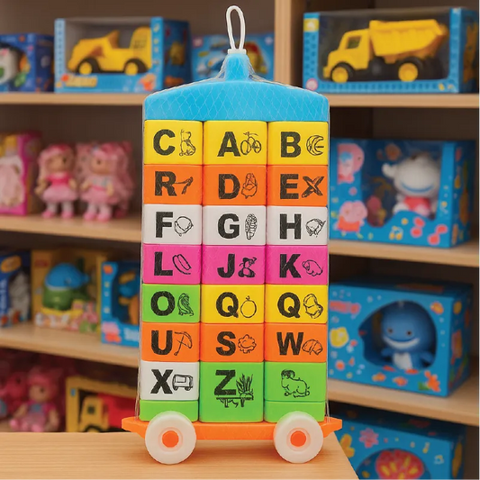 Alphabet Learning Blocks Trolley Toy – ABC Educational Soft Blocks for Kids