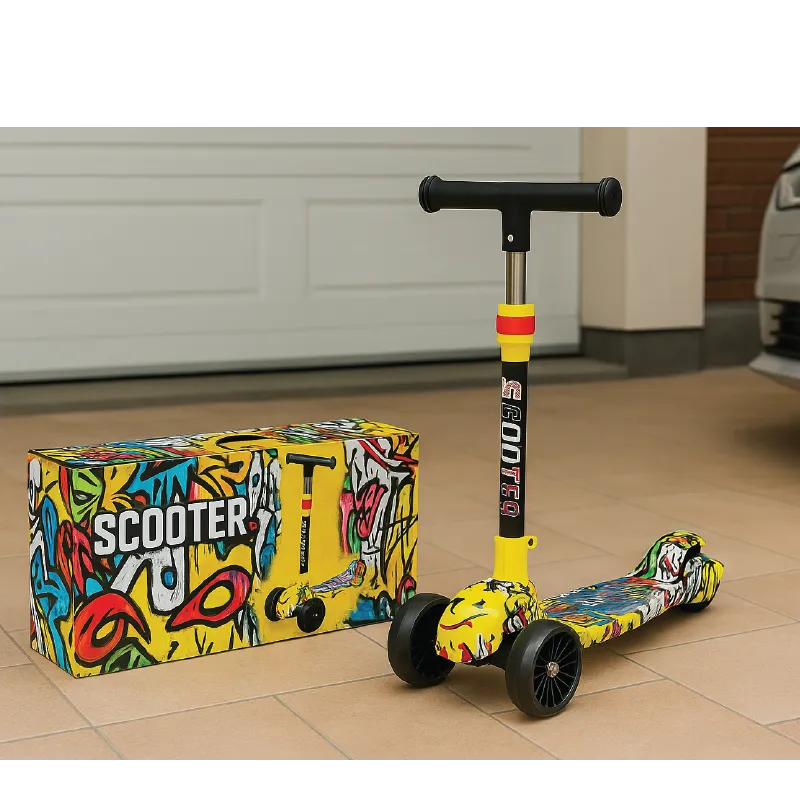 Graffiti Print Kids Scooter  3-Wheel Adjustable LED Ride