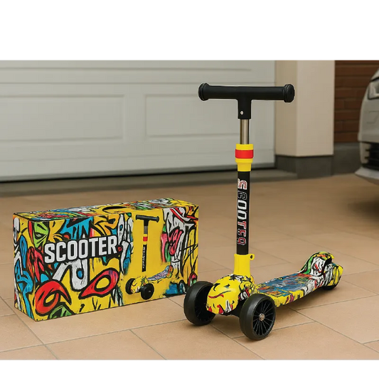 Graffiti Print Kids Scooter  3-Wheel Adjustable LED Ride