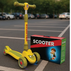 Yellow LED Car Face Kids Scooter  3-Wheel Adjustable Ride