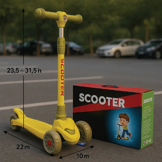 Yellow LED Car Face Kids Scooter  3-Wheel Adjustable Ride