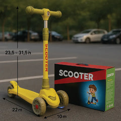 Yellow LED Car Face Kids Scooter  3-Wheel Adjustable Ride