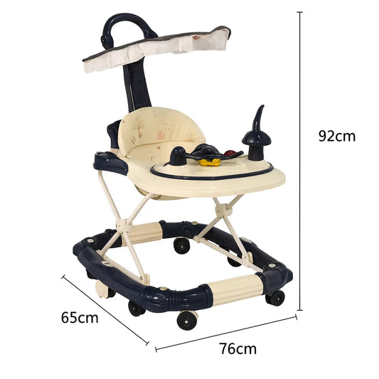 Baby Walker with Canopy & Play Tray  For 6–18 Months (76 × 65 × 92 cm)