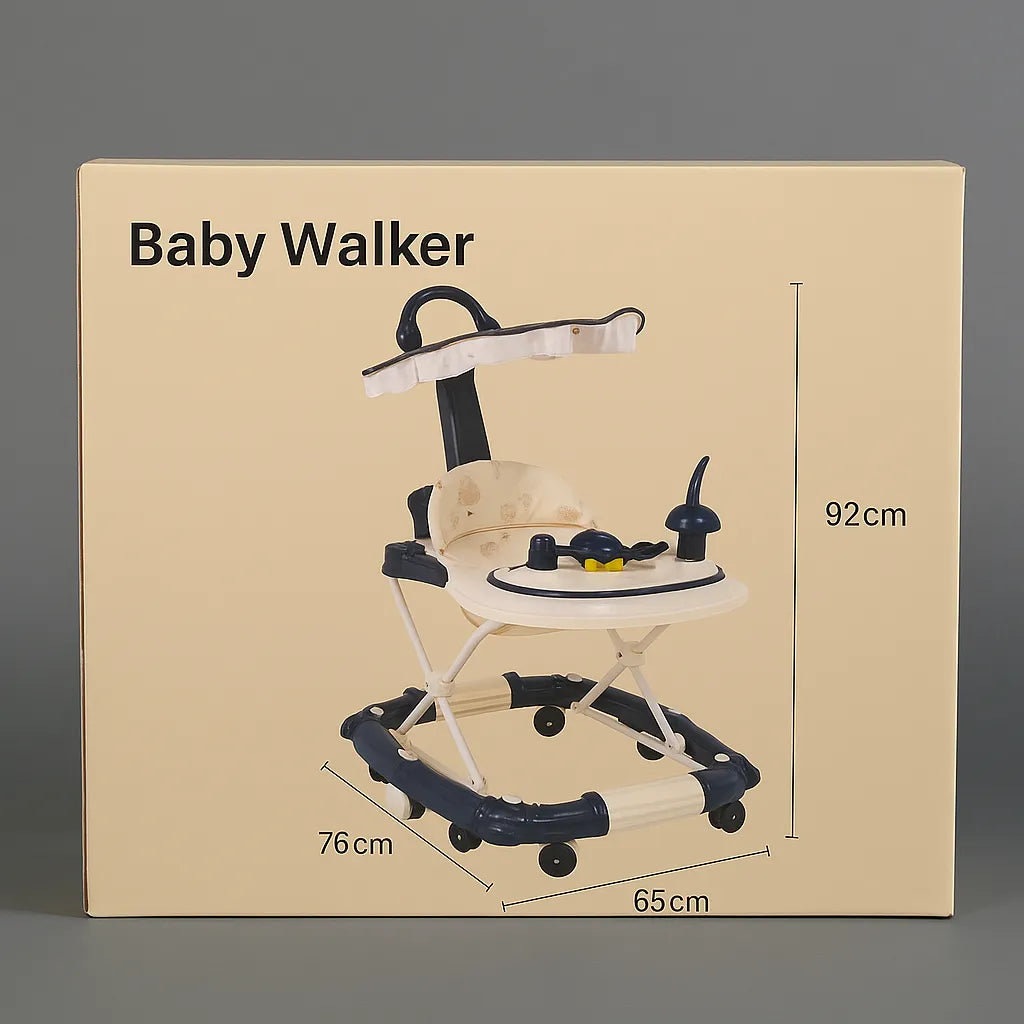 Baby Walker with Canopy & Play Tray  For 6–18 Months (76 × 65 × 92 cm)