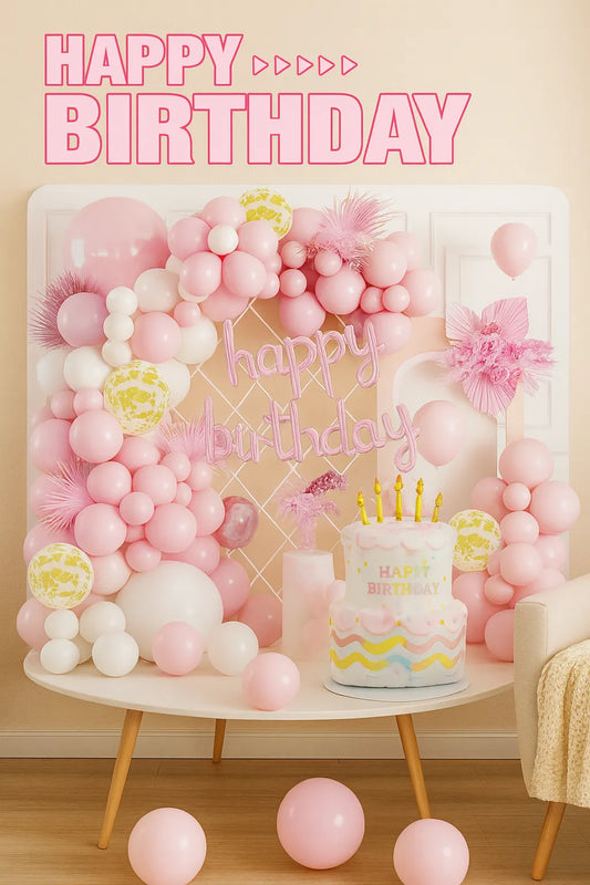Pink Birthday Balloon Decoration Set  Elegant Pastel Party Kit for Girls
