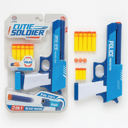 Cutie Soldier Police Gun Set – 2 in 1 Blast Water & Soft Bullet Darts Toy (3+ Ages)