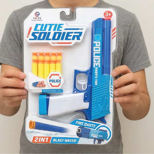 Cutie Soldier Police Gun Set – 2 in 1 Blast Water & Soft Bullet Darts Toy (3+ Ages)