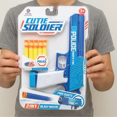 Cutie Soldier Police Gun Set – 2 in 1 Blast Water & Soft Bullet Darts Toy (3+ Ages)