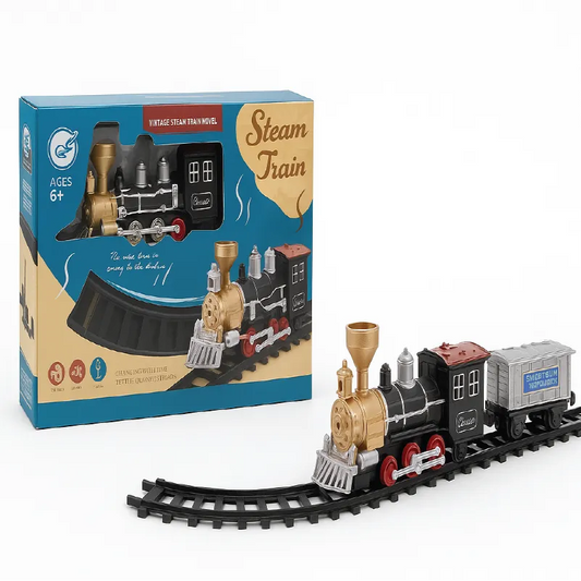 Vintage Steam Train Toy Set with Track – Lights & Sounds (6+ Years)