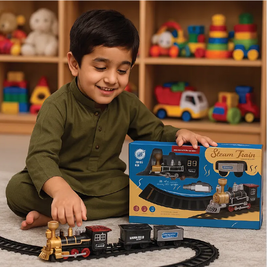 Vintage Steam Train Toy Set with Track – Lights & Sounds (6+ Years)