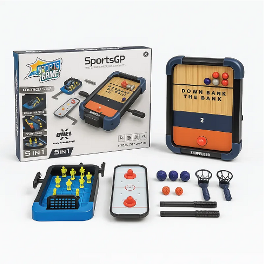 SportsGP 5-in-1 Tabletop Sports Game – Football, Ice Hockey, Basketball, Bowling & Table Tennis (5+ Years)