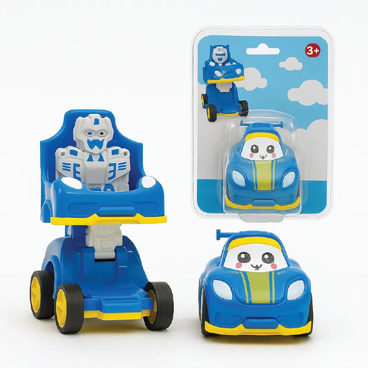 2-in-1 Transforming Robot Car Toy – Blue Cartoon Car with Robot Action (3+ Years)