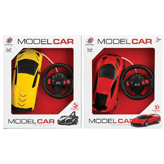 Remote Control Sports Car Set – Dual Racing Cars with Steering Wheel Remote (Yellow & Red)