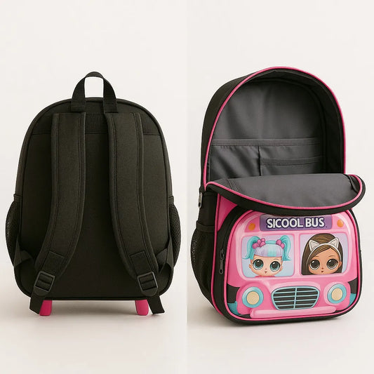 School Bus Cartoon Kids Backpack – Lightweight & Stylish Bag for Girls