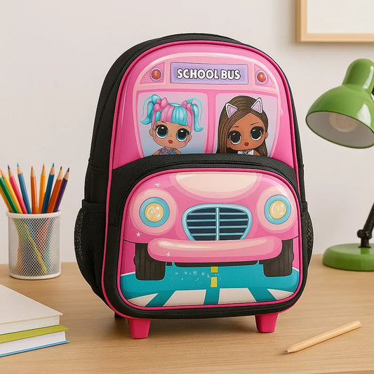 School Bus Cartoon Kids Backpack – Lightweight & Stylish Bag for Girls