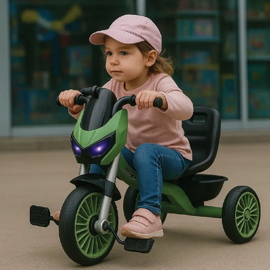 Kids Pedal Tricycle – Sporty Ride-On Bike Style with Wide Wheels & Comfortable Seat (Green & Black)