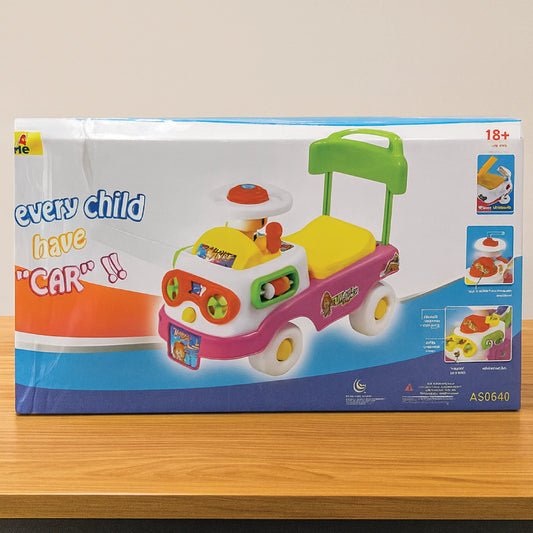 Baby Push Ride-On Car with Steering & Backrest – Multicolor Toddler Walker