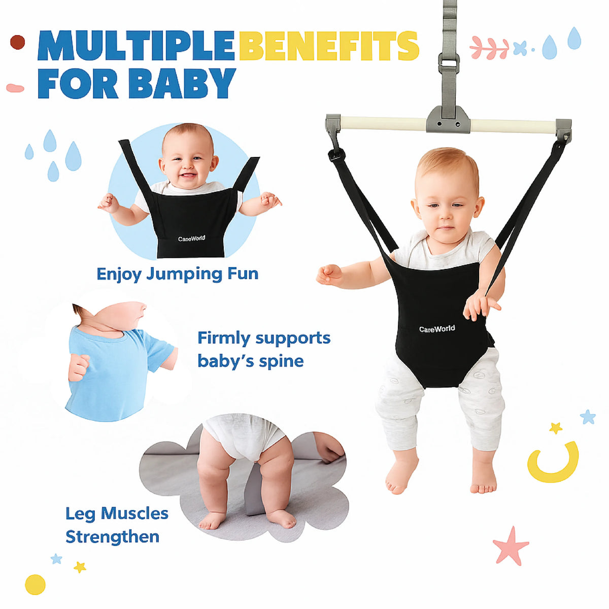 CareWorld Baby Door Jumper – Adjustable Bouncer Swing for Active Play & Muscle Development