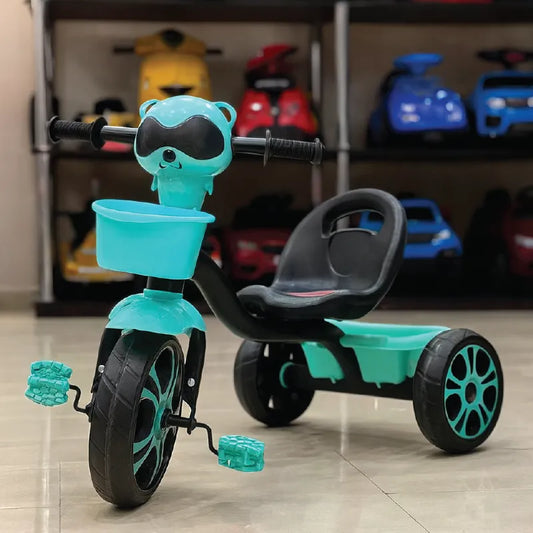 Kids Cartoon Tricycle – Cute Ride-On with Front Basket & Comfortable Seat (Blue & Black)
