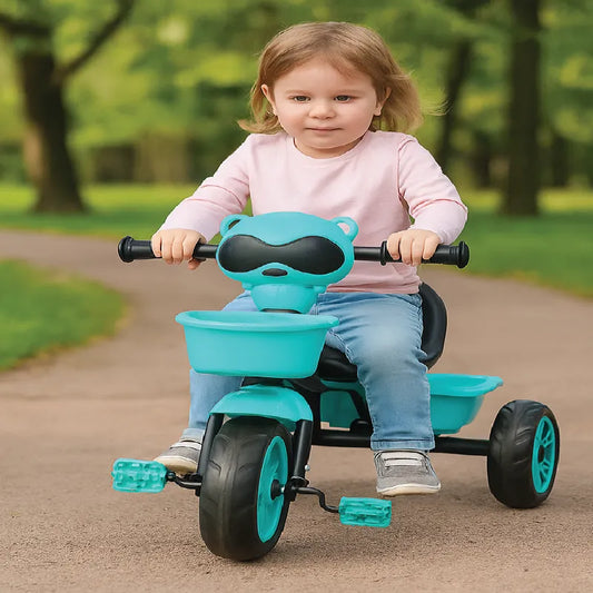 Kids Cartoon Tricycle – Cute Ride-On with Front Basket & Comfortable Seat (Blue & Black)