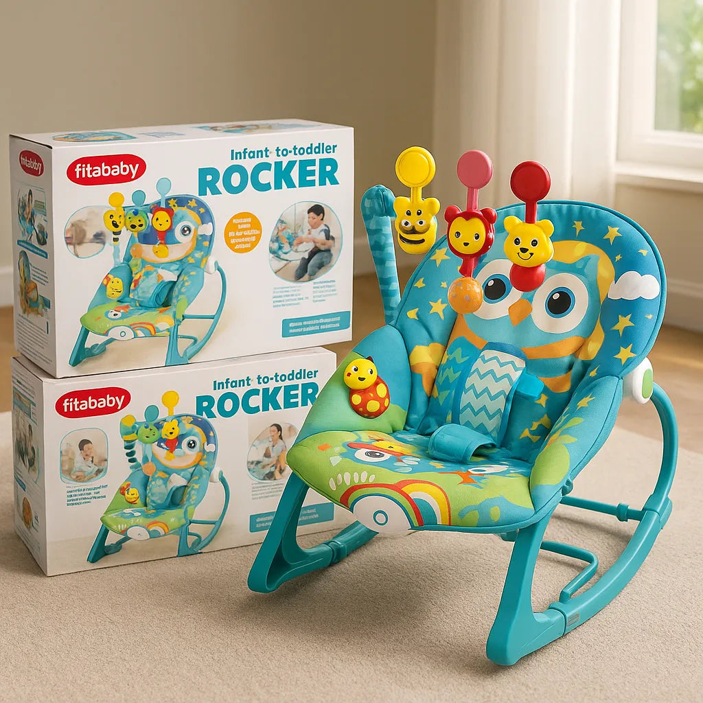 Fitababy Infant-to-Toddler Rocker Chair – Baby Rocker Seat with Toy Bar & Safety Belt