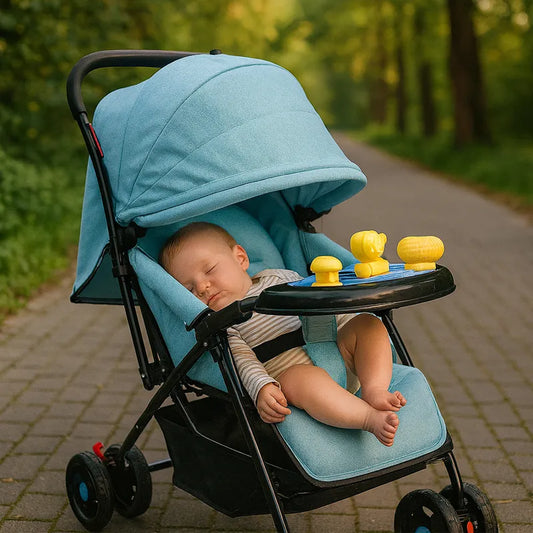 Baby Stroller with Canopy & Toy Tray  Lightweight Foldable Pram for Outdoor Comfort