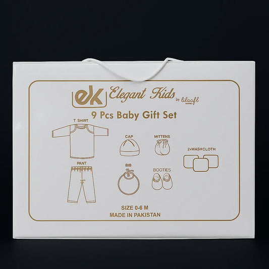 Elegant Kids “Princess” 9-Piece Newborn Gift Set – Premium Cotton Baby Clothing Set (Gold Embroidery)