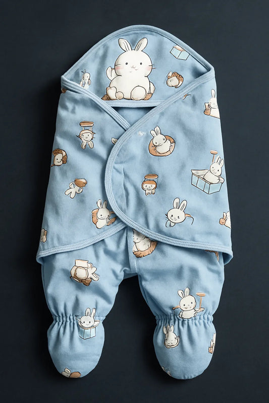 Newborn Baby Gift Basket Set – Blue Bunny & Whale Theme (5-Piece Baby Essentials Set)